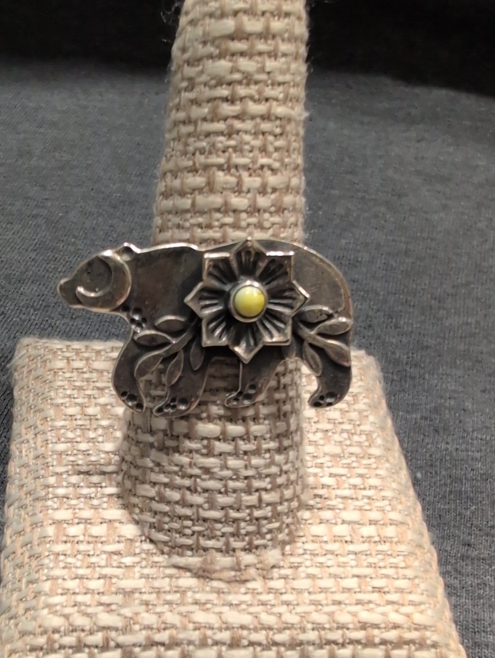 Sterling Bear Floral Ring with Yellow Accent
